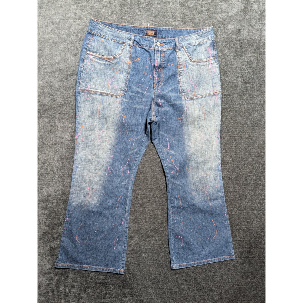 Crest Jeans Womens Size 23/24 Blue Paint Splatter Bootcut Denim Pants Y2K Style